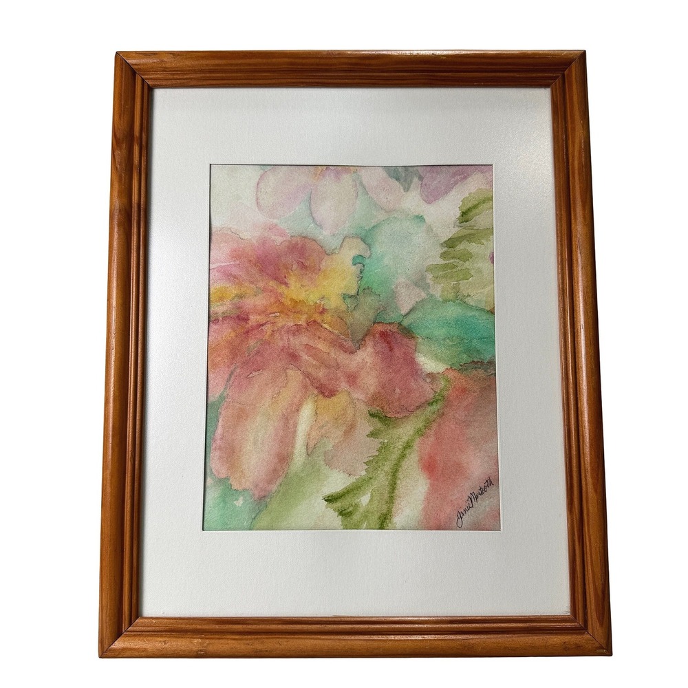 Janie Mantooth Original Watercolor Floral Painting Signed Virginia Artist Framed